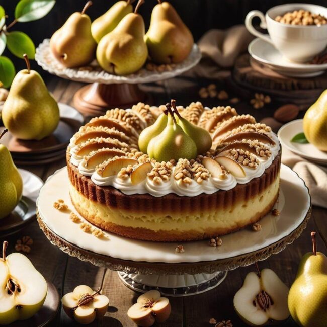 Ciasto gruszkowe z orzechami i kruszonką